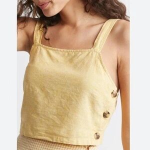 Marine Layer Andie Honeycomb Side Button Tank Crop Top in Yellow Size Large